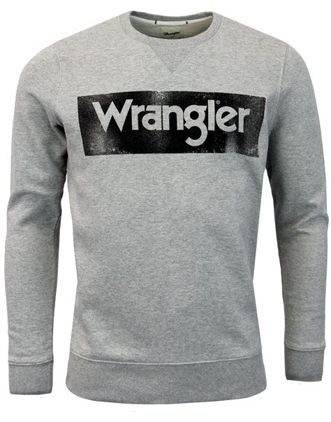 Wrangler Retro 1970s Vintage Distressed Logo Crew Sweatshirt Grey