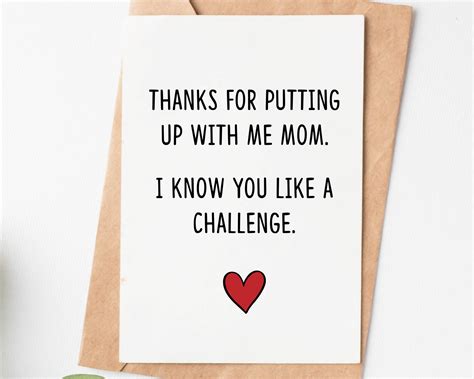 Thanks For Putting Up With Me Card For Mom Funny Mothers Day Card