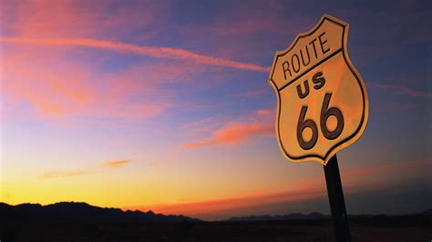Road Route 66 Usa Highway Road Sign Nature Landscape Sunset