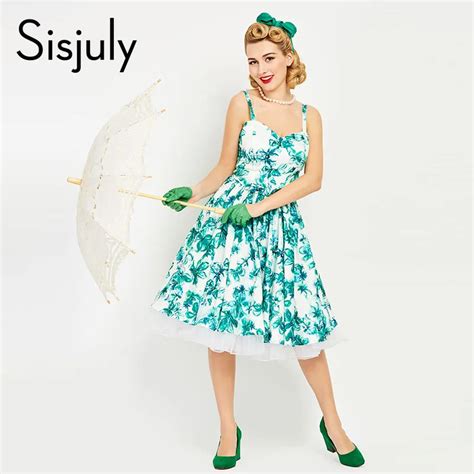 buy sisjuly women vintage dress floral print green strap party summer dresses