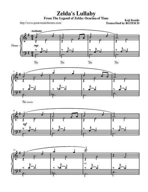 The Legend Of Zelda Zeldas Lullaby P 1 Piano Sheet Music Sheet