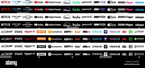 Collection Of Popular Tv And Video Streaming Services Logos Stock