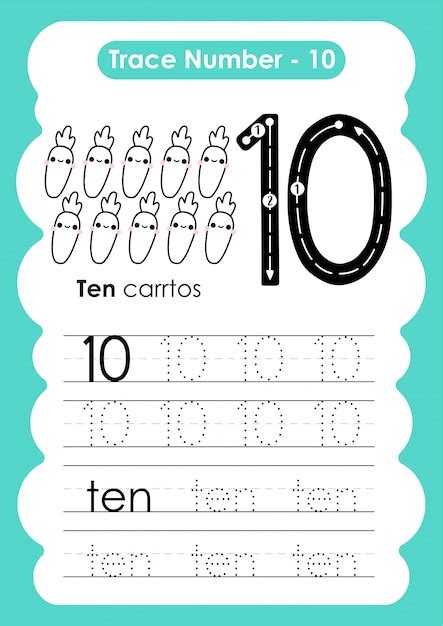 Number Ten Writing Counting And Identification Printable Worksheets