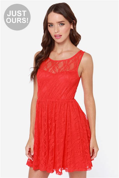 Cute Coral Red Dress Lace Dress Skater Dress 47 00 Lulus