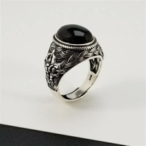 Natural Black Onyx Oval Stone Solid Silver 925 Band Rings Men 100 Pure