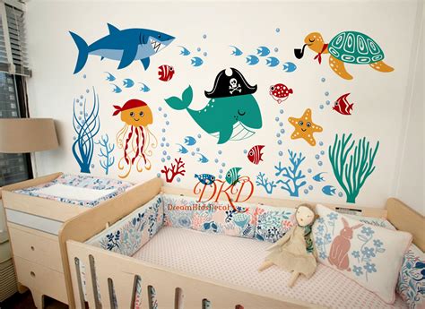 Under The Sea Wall Decal Wall Sticker For Kids Ocean Nursery Etsy