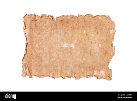Flat Lay Sheet Of Blank Ancient Shabby Torn Paper Or Parchment Isolated
