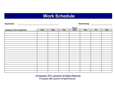 Weekly Work Schedule Template Free Templates 9 Weekly Employee Shift