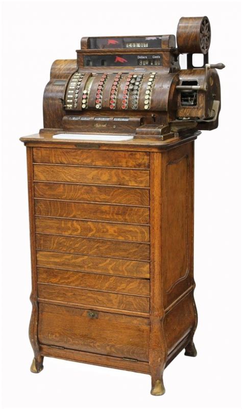 Large Antique National Cash Register On Oak Stand