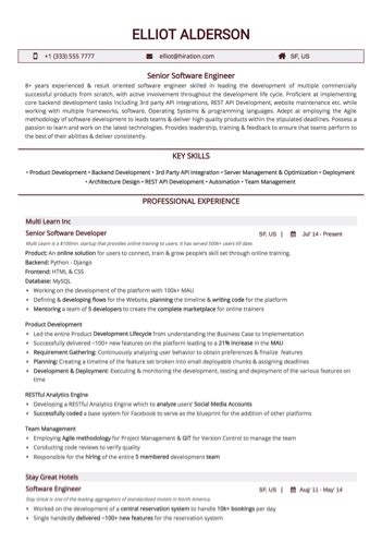 Download sample resume templates in pdf, word formats. Senior Software Engineer Resume Sample by Hiration