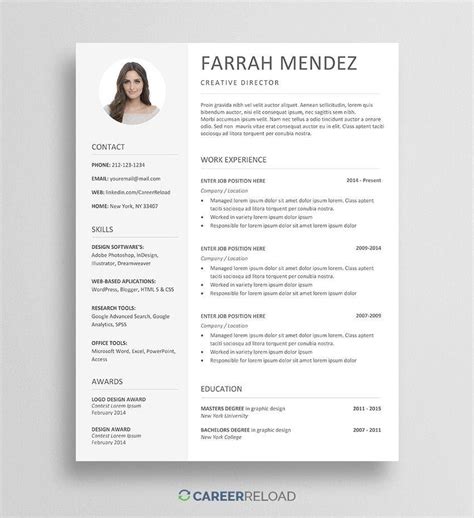 Over 50 free resume templates in word. CareerReload - We added some more free Word resume ...