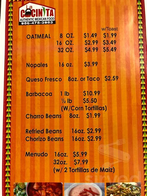 La Cocinita menu in San Juan, Texas, USA