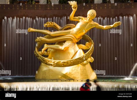 Gold Prometheus Statue Rockefeller Center New York City Stock Photo