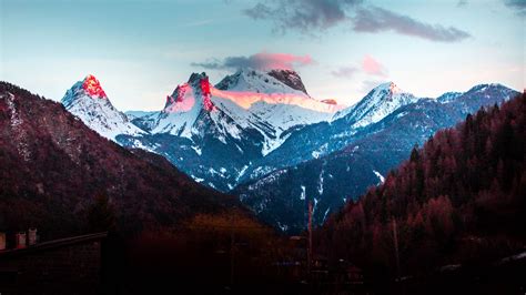 Download Wallpaper 1920x1080 Mountains Peaks Contrast Snowy Sky