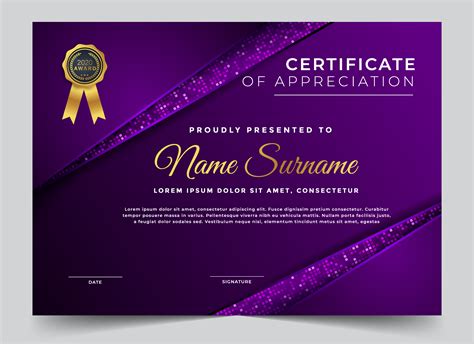 Metallic Purple Certificate Of Appreciation Design Vector Art Sexiz Pix