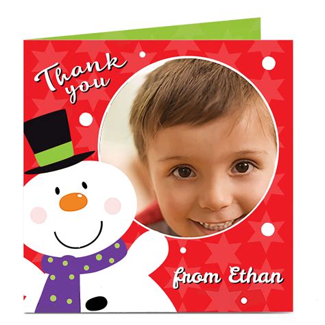 buy photo christmas thank you card red snowman for gbp 3 29 card factory uk