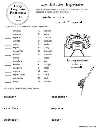 New Printable Spanish Freebie Of The Day Cognate Patterns S To Es