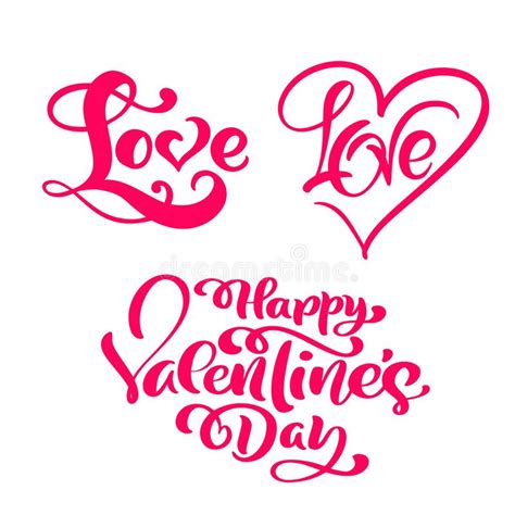 Set Of Red Calligraphy Word Love And Happy Valentines Day Vector