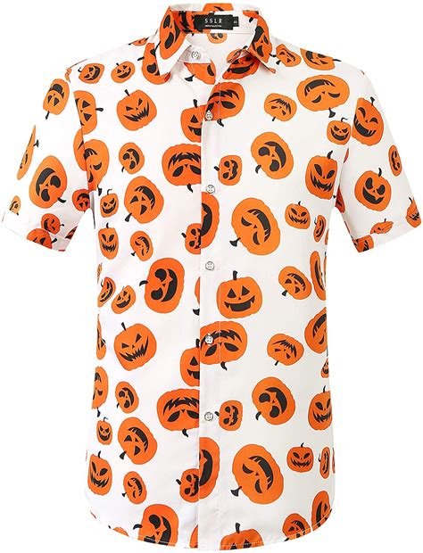 Shirts Men Clothing Shoes Jewelry SSLR Mens Halloween Shirt Pumpkins Short Sleeve Button Down