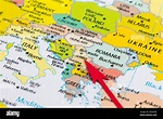 Red arrow pointing Serbia on the map of Europe continent Stock Photo ...