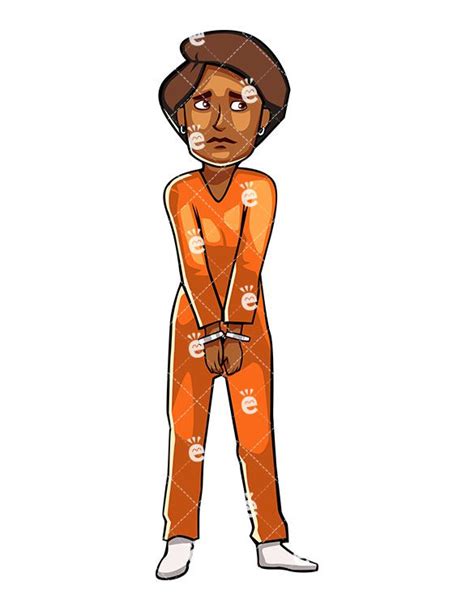 Handcuffed Black Female Inmate Cartoon Vector Clipart Friendlystock Prison Jumpsuit White