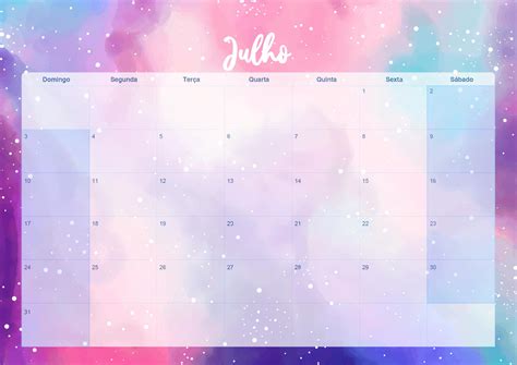 Calendario Mensal Colorido Julho Fazendo A Nossa Festa