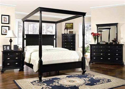 Transform the look of your bedroom by updating possibly the most important furniture in the space, letting you create a grand feel or a serene retreat. St Regis King Size Canopy Bed Distressed Black 4 Piece ...