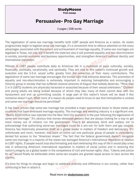 Persuasive Pro Gay Marriage Free Essay Example