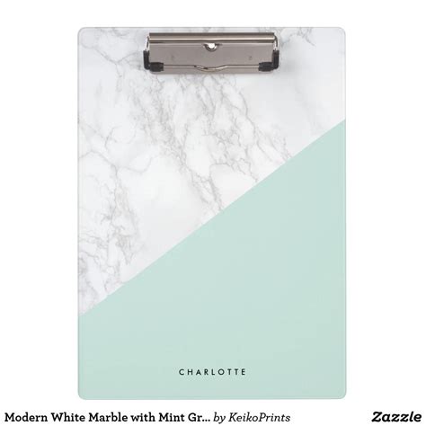 Modern White Marble With Mint Green Block Custom Clipboard Aesthetic