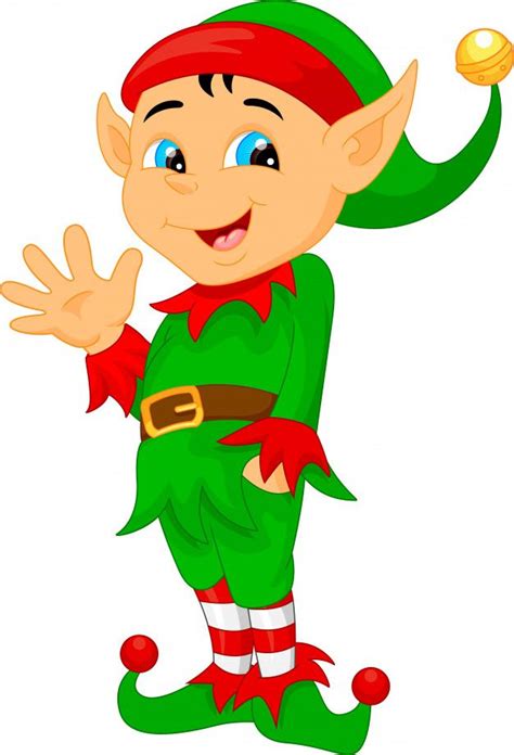 Premium Vector Cute Cartoon Elf Waving Xmas Drawing Christmas