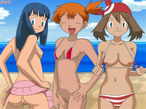 Rule 34 3girls Anus Ass Beach Bikini Blue Eyes Blue Hair Breasts Brown Hair Closed Eyes Dawn