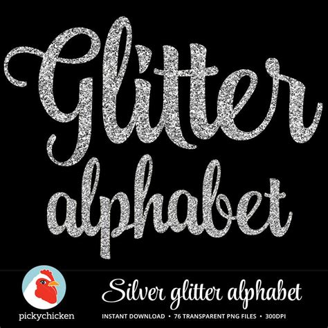 Silver Glitter Alphabet Silver Alphabet Sparkly Script Etsy