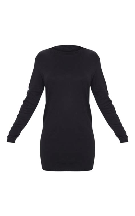 Plt Black Oversized Long Sleeve T Shirt Dress Prettylittlething