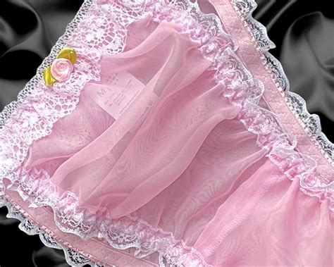 Baby Pink Frilly Sissy Sheer Nylon Briefs Satin Rose Panties Knickers