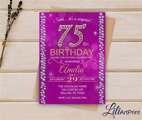 Brilliants 75th Birthday Invitation Surprise Birthday Any Etsy Uk