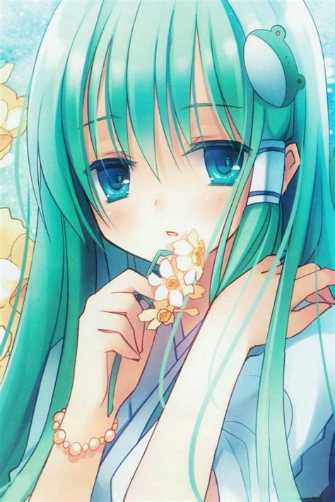 Download Wallpaper 800x1200 Anime Girl Hair Long Flower Narcissus