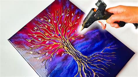 Painting With A Glue Gun The Tree Of Life Acrylic Pour Ab Creative Tutorial Youtube