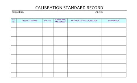 Calibration Standard Record