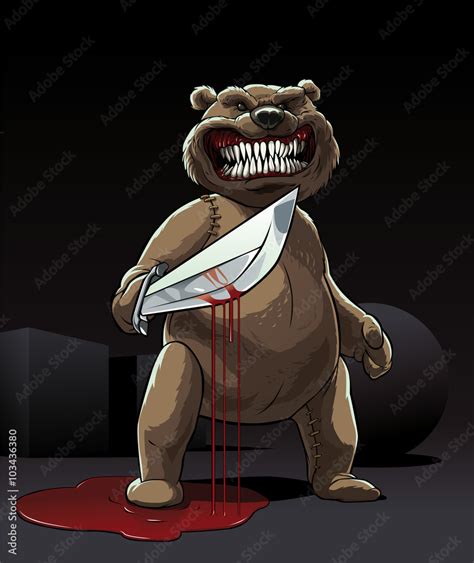 Evil Teddy Bear Killer Stay In Blood With Knife Stock Vector Adobe Stock