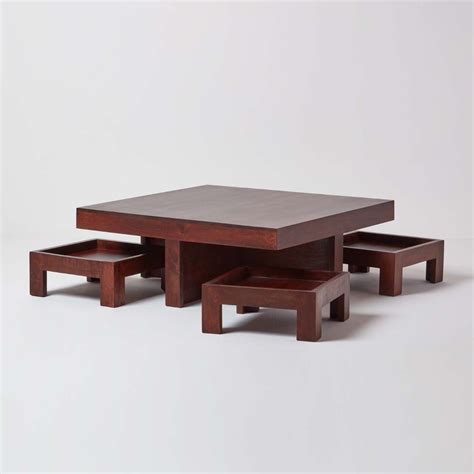 By poly and bark (4). Dark Shade Dakota Coffee Table Set with Four Stools Solid Wood