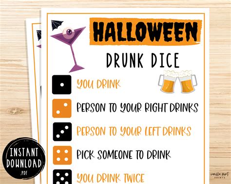 Halloween Drunk Dice Drinking Game Halloween Party Games Etsy