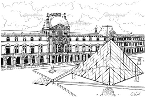 Le Louvre Paris Sketch Coloring Page