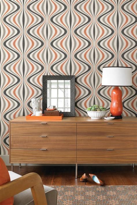 Orange White And Grey Wallpaper With A Geometric Look Interior Room