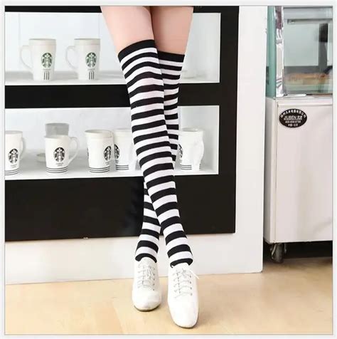 dtwobros hot new sexy women japanese girl striped thigh high stocking over the knee socks