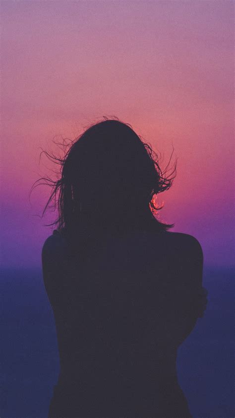 Girl With Background Of Purple Sunset 4k Hd Purple