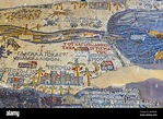 Detalle del mapa del mosaico de Madaba que muestra el río Jordán y el ...