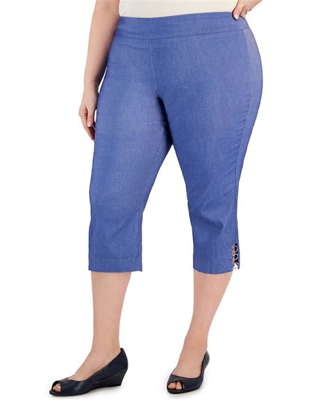 Jm Collection Plus Size Chambray Embellished Hem Capri Pants Created