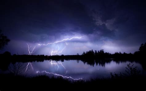 Lightning Storm Over A Lake At Night Rwallpapers