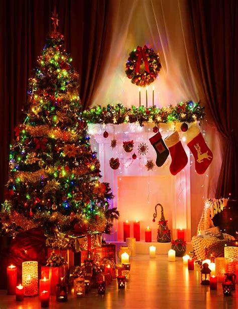Lighting Xmas Tree Christmas Room For Holiday Photography Backdrop J-0 - Shopbackdrop