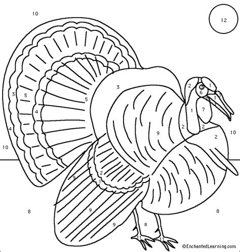 Turkey Color By Number Childrens Colouring